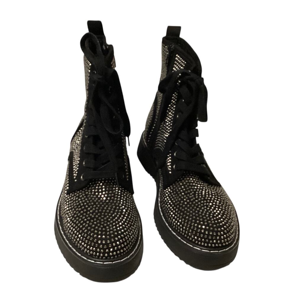 Madden Girl Kurrt Glitz combat boots black rhinestone embellishments size 7.5
